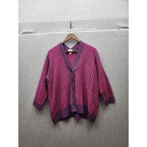 Logo Lori Goldstein Purple & Pink Striped Button Front Cardigan Sweater L 60% Co